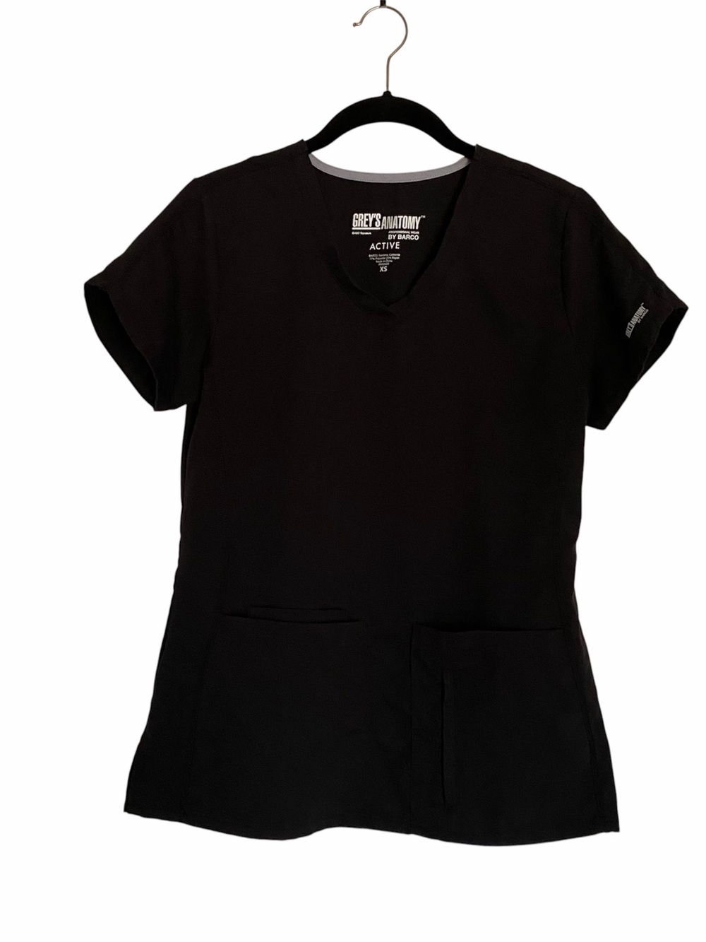Grey's Anatomy Black V-Neck Short Sleeve Scrub Top XS
